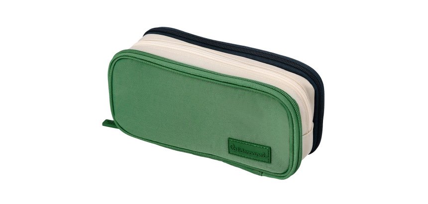 Estuche portatodo liderpapel funky 3 cremalleras con aperturas laterales verde blanco azul 220x100x65 mm