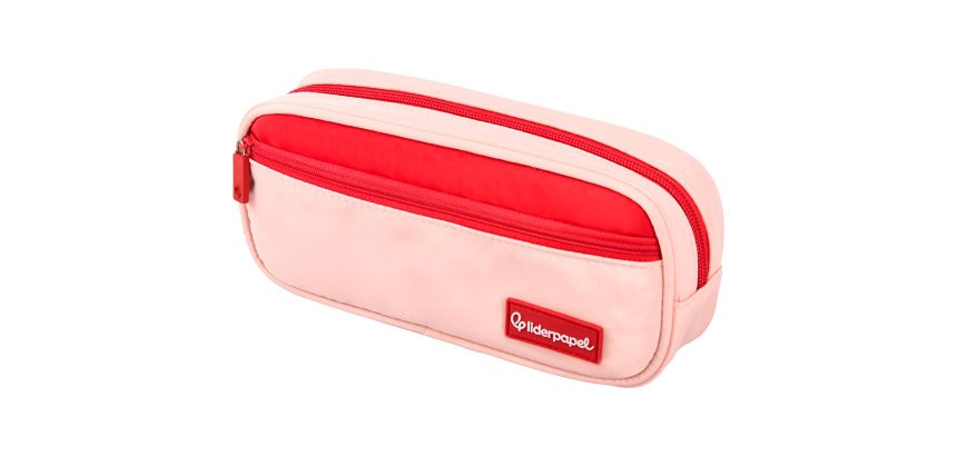 Estuche portatodo liderpapel duo 2 cremalleras con bolsillofrontal rosa 20x90x50 mm