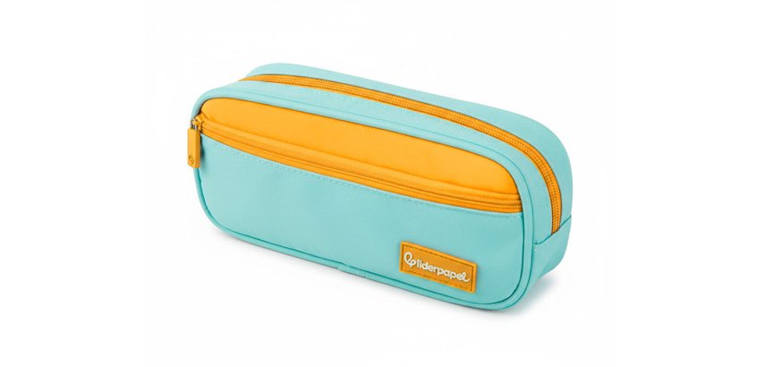 Estuche portatodo liderpapel duo 2 cremalleras con bolsillofrontal azul claro 220x90x50 mm