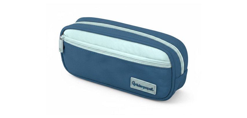Estuche portatodo liderpapel duo 2 cremalleras con bolsillofrontal azul oscuro 220x90x50 mm
