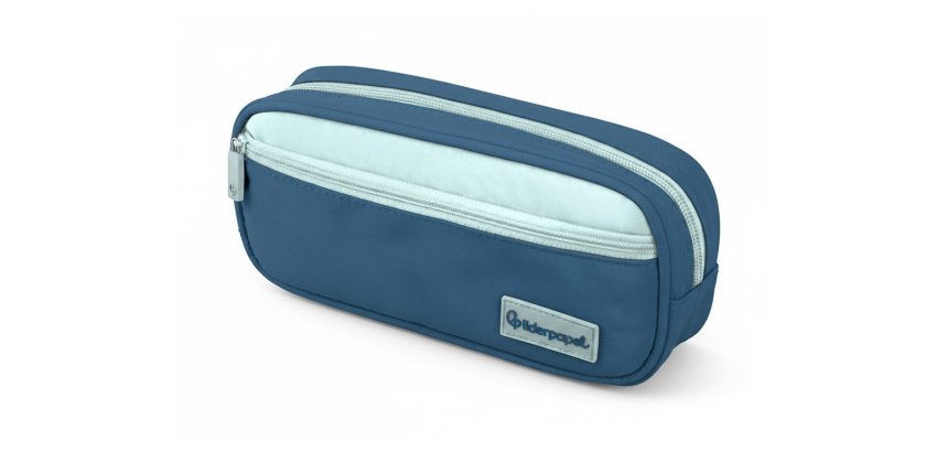 Estuche portatodo liderpapel duo 2 cremalleras con bolsillofrontal azul oscuro 220x90x50 mm