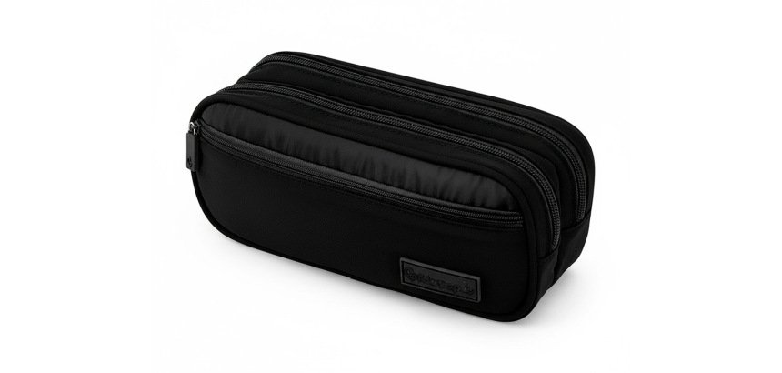 Estuche portatodo liderpapel duo 3 cremalleras con bolsillofrontal negro 220x90x70 mm