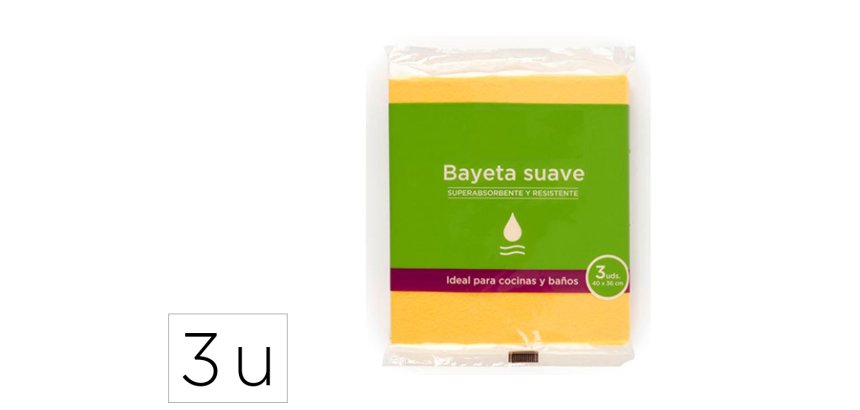 Bayeta suave amarilla para cocinas y baños 40x36cm pack de 3 unidades