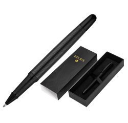 Boligrafo belius neptuno aluminio textura wavy color negro tinta azul caja de diseño