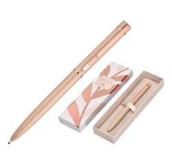 Boligrafo belius rose aluminio color beige claro oro rosa tinta azul caja de diseño