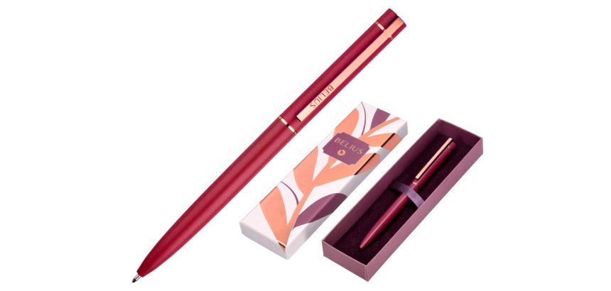 Boligrafo belius rose aluminio color burdeos oro rosa tinta azul caja de diseño