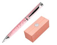 Boligrafo belius bella aluminio color rosa diseño plateado relieve tinta azul caja de diseño