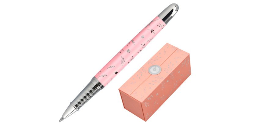 Roller belius bella aluminio color rosa diseño plateado relieve tinta color negro caja de diseño