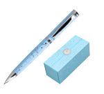 Boligrafo belius bella aluminio color azul celeste diseño plateado relieve tinta azul caja de diseño