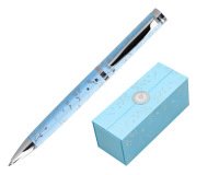 Boligrafo belius bella aluminio color azul celeste diseño plateado relieve tinta azul caja de diseño
