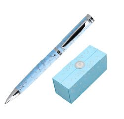 Boligrafo belius bella aluminio color azul celeste diseño plateado relieve tinta azul caja de diseño
