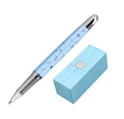 Roller belius bella aluminio color azul celeste diseño plateado relieve tinta color negro caja de diseño