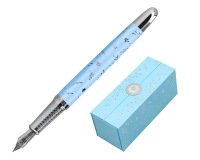 Pluma belius bella aluminio color azul celeste diseño plateado relieve tinta azul caja de diseño