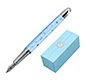 Pluma belius bella aluminio color azul celeste diseño plateado relieve tinta azul caja de diseño