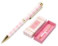 Boligrafo belius picnic aluminio color rosa dorado tinta color azul caja de diseño