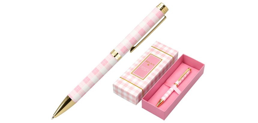 Boligrafo belius picnic aluminio color rosa dorado tinta color azul caja de diseño
