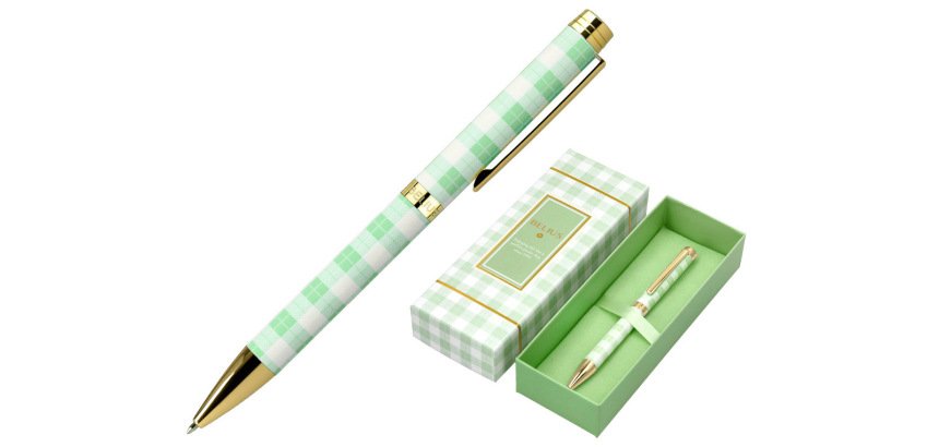 Boligrafo belius picnic aluminio color verde dorado tinta color azul caja de diseño