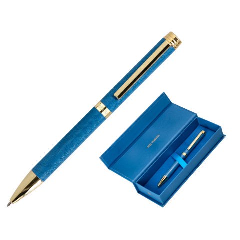 Boligrafo belius wild west aluminio color azul marino dorado tinta color azul caja de diseño