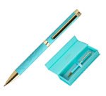Boligrafo belius wild west aluminio color turquesa dorado tinta color azul caja de diseño
