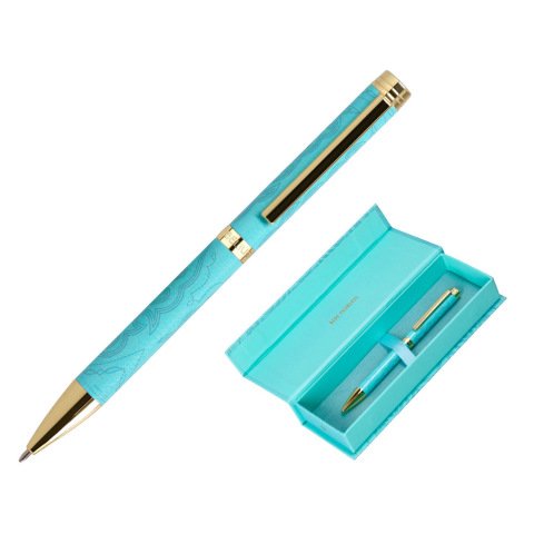 Boligrafo belius wild west aluminio color turquesa dorado tinta color azul caja de diseño