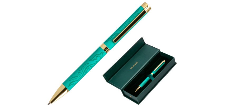 Boligrafo belius wild west aluminio color verde dorado tinta color azul caja de diseño