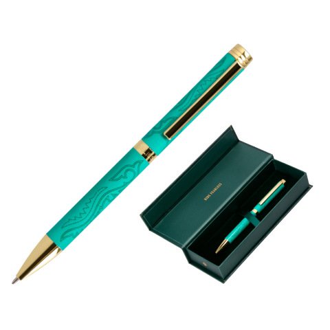 Boligrafo belius wild west aluminio color verde dorado tinta color azul caja de diseño