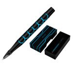 Boligrafo belius legacy aluminio diseño circulos azul cuerpo negro tinta color azul caja de diseño