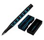 Boligrafo belius legacy aluminio diseño circulos azul cuerpo negro tinta color azul caja de diseño