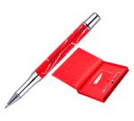 Boligrafo y wallet belius cocktails bloody mary aluminiorojo plateado relieve tinta color azul caja de diseño