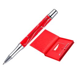 Boligrafo y wallet belius cocktails bloody mary aluminiorojo plateado relieve tinta color azul caja de diseño