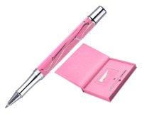 Boligrafo y wallet belius cocktails cosmopolitan aluminio rosa plateado relievetinta color azul caja diseño