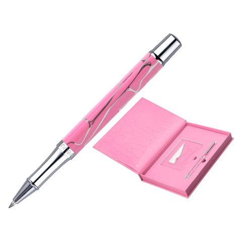 Boligrafo y wallet belius cocktails cosmopolitan aluminio rosa plateado relievetinta color azul caja diseño