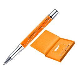 Boligrafo y wallet belius cocktails mimosa aluminio naranja plateado relieve tintacolor azul caja de diseño