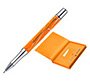 Boligrafo y wallet belius cocktails mimosa aluminio naranja plateado relieve tintacolor azul caja de diseño