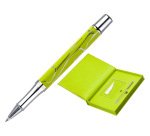Boligrafo y wallet belius cocktails margarita aluminio verde lima plateado relieve tinta color azul caja de