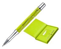 Boligrafo y wallet belius cocktails margarita aluminio verde lima plateado relieve tinta color azul caja de