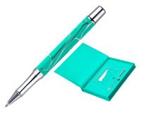 Boligrafo y wallet belius cocktails mojito aluminio verde plateado relieve tinta color azul caja de diseño