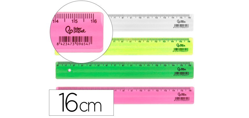 Regla liderpapel plastico 16 cm cubilete con 100 unidades colores surtidos