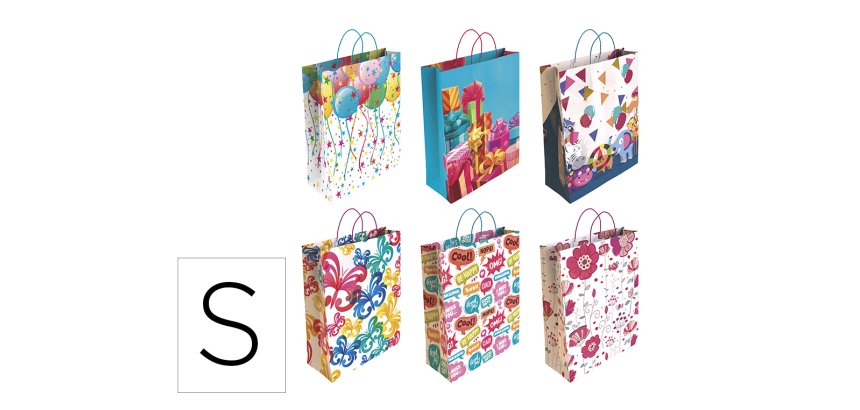 Bolsa para regalo basika papel estucado 160 g todo año con asa retorcida tamaño s 24+10x32 cm