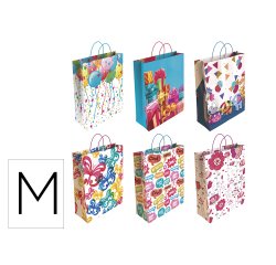 Bolsa para regalo basika papel estucado 160 gr todo año con asa retorcida tamaño m 27+12x37 cm