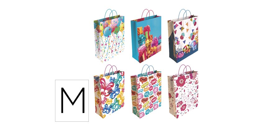 Bolsa para regalo basika papel estucado 160 g todo año con asa retorcida tamaño m 27+12x37 cm