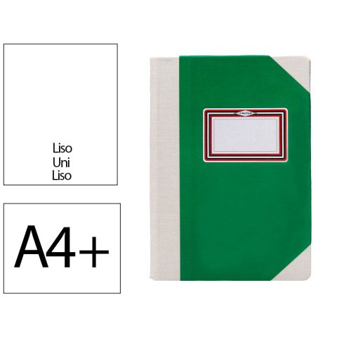 Libro cartone cosido fernandes flecha din a4+ liso 50 hojas 100 gr verde