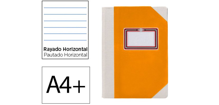 Libro cartone cosido fernandes flecha din a4+ rayado horizontal 50 hojas 100 gr naranja