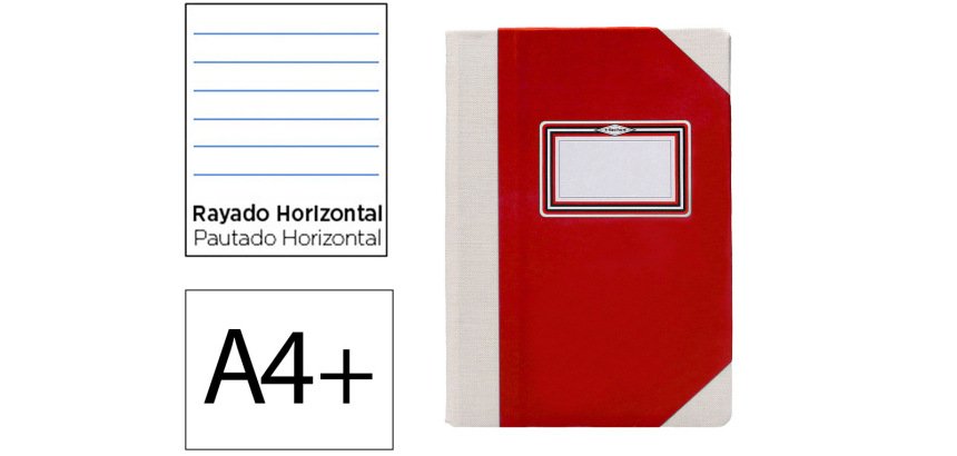Libro cartone cosido fernandes flecha din a4+ rayado horizontal 50 hojas 100 gr rojo