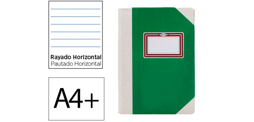 Libro cartone cosido fernandes flecha din a4+ rayado horizontal 50 hojas 100 gr verde