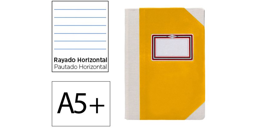 Libro cartone cosido fernandes flecha din a5+ rayado horizontal 50 hojas 100 gr amarillo