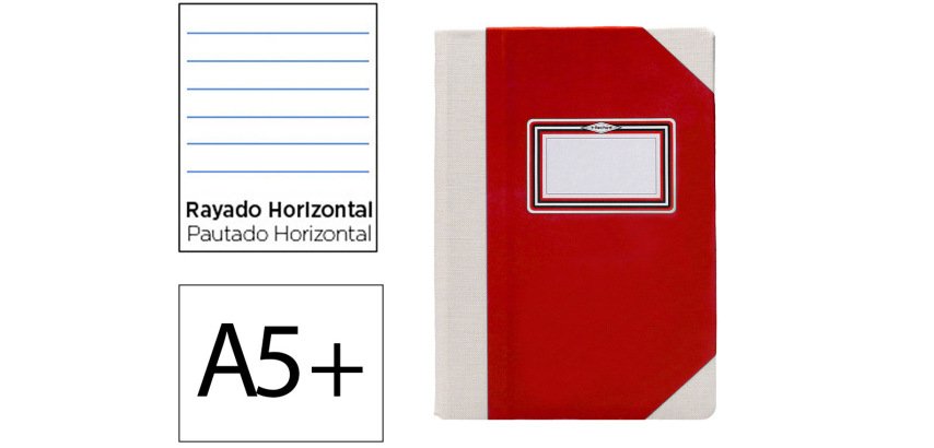 Libro cartone cosido fernandes flecha din a5+ rayado horizontal 50 hojas 100 gr rojo