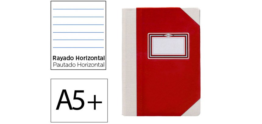 Libro cartone cosido fernandes flecha din a5+ rayado horizontal 50 hojas 100 gr rojo