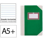 Libro cartone cosido fernandes flecha din a5+ rayado horizontal 50 hojas 100 gr verde