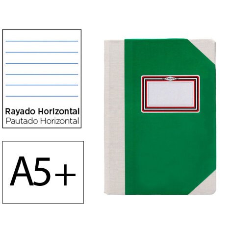 Libro cartone cosido fernandes flecha din a5+ rayado horizontal 50 hojas 100 gr verde